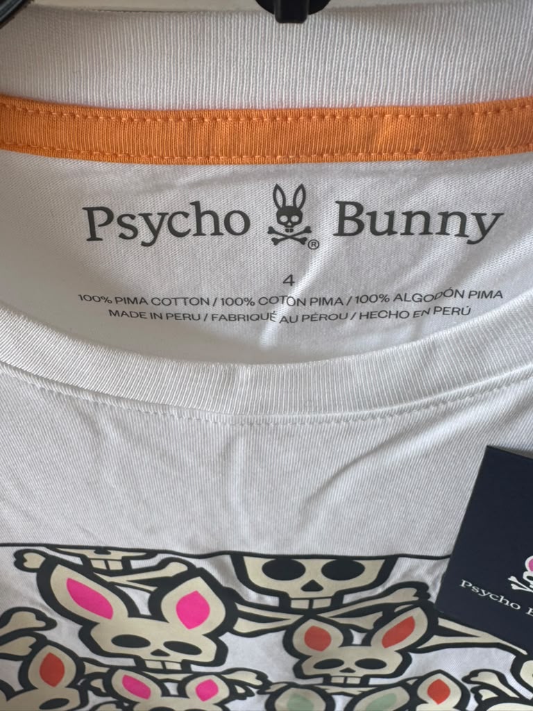Camiseta Psycho Bunny Original Blanca con Gráfico Multibunny – Talla M | Bunnyshop305