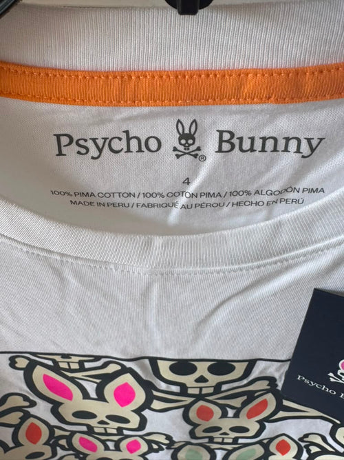 Camiseta Psycho Bunny Original Blanca con Gráfico Multibunny – Talla M | Bunnyshop305