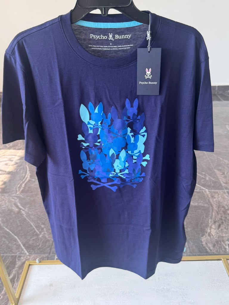 Camiseta Psycho Bunny Original Azul Marino con Logo Multibunny – Talla M | Bunnyshop305
