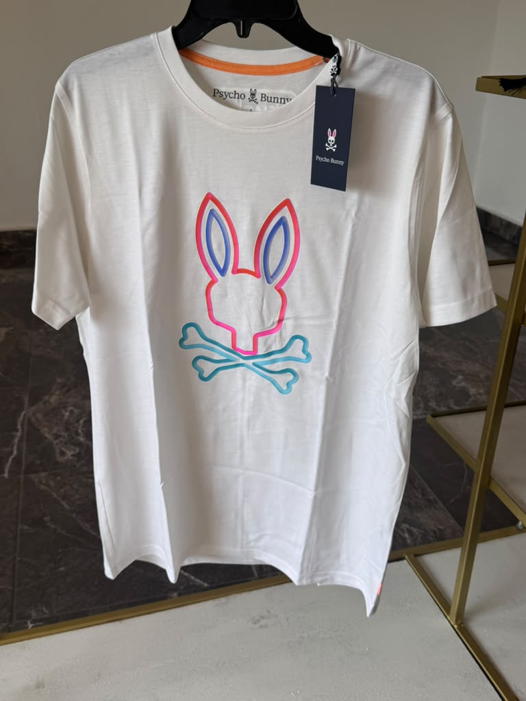 Camiseta Psycho Bunny para Hombre Blanca – Logo Multicolor – 100% Original y Nueva | BunnyShop305