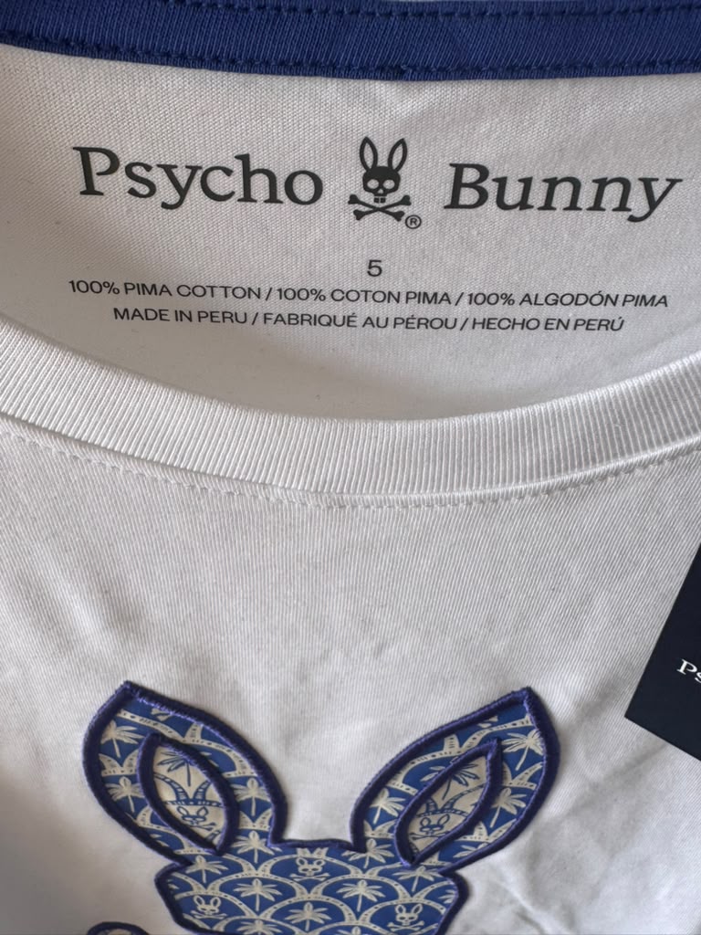 Camiseta Psycho Bunny Original Blanca con Logo Azul Bordado – 100% Auténtica | Bunnyshop305